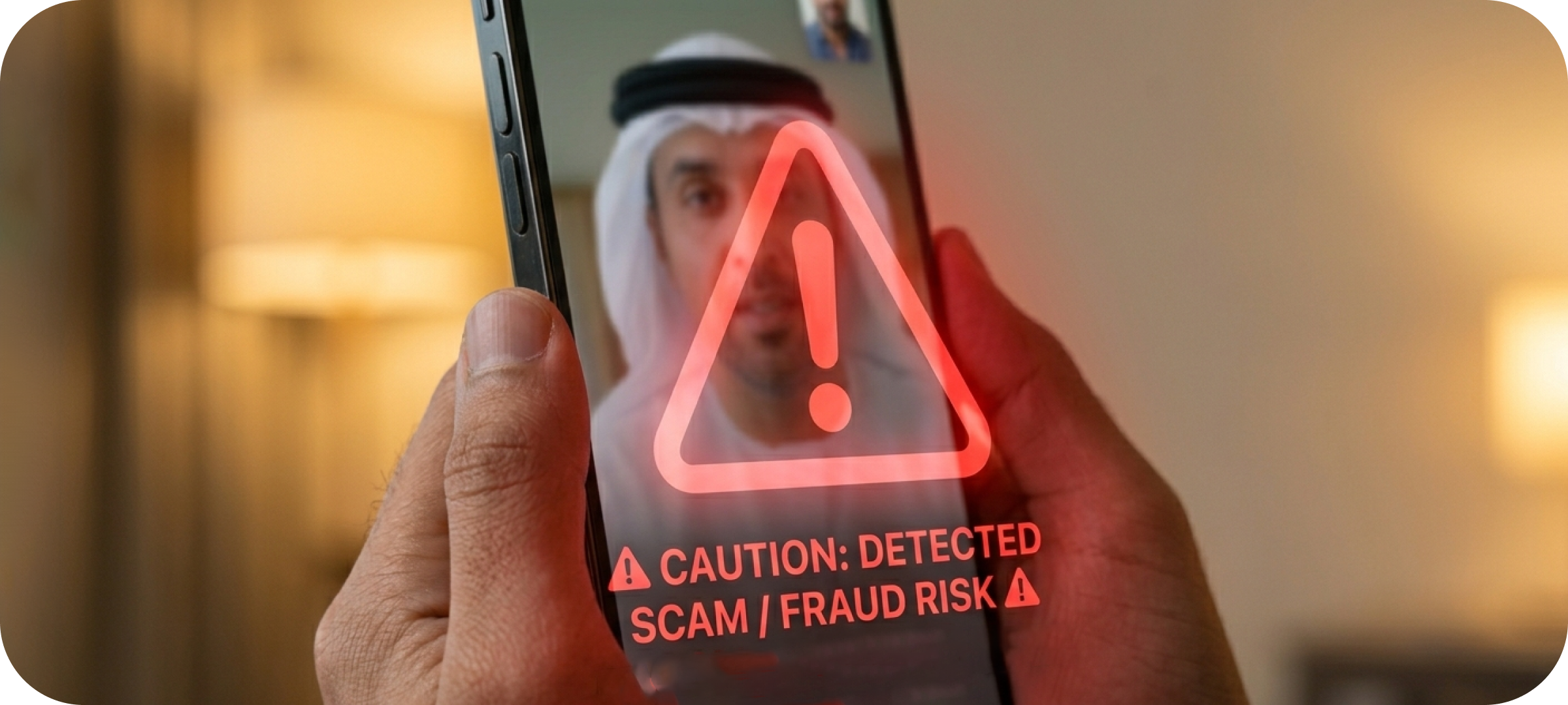 A phone warning of a detected scam